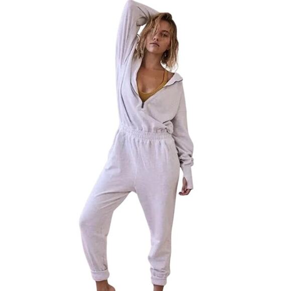 Free People Light Grey Training Day Jogger Jumpsuit Size Large - Picture 1 of 7